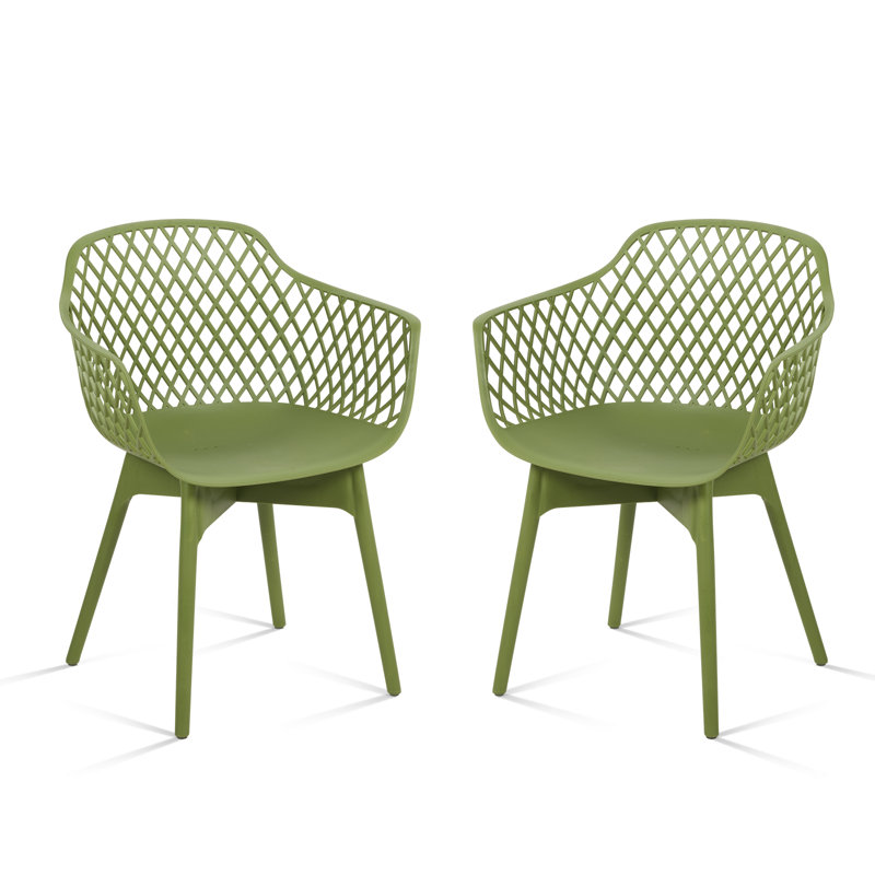  Ensemble de 2 chaises de café modernes en plastique résistant aux intempéries avec dossier ergonomique et coussin antidérapant Modern