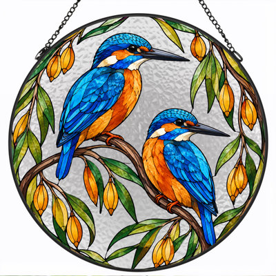 «Two Blue Kingfishers on Branch in St donned Glass», art mural sur toile