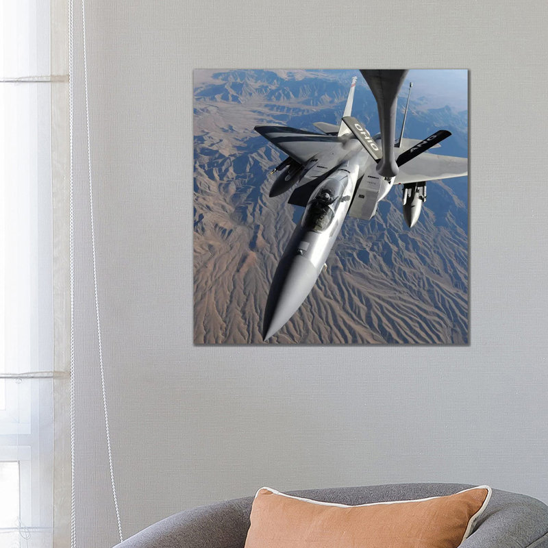 F-15 Eagle Flies Toward The Boom Of A KC-135 Stratotanker by Stocktrek Images - Wrapped Canvas Print