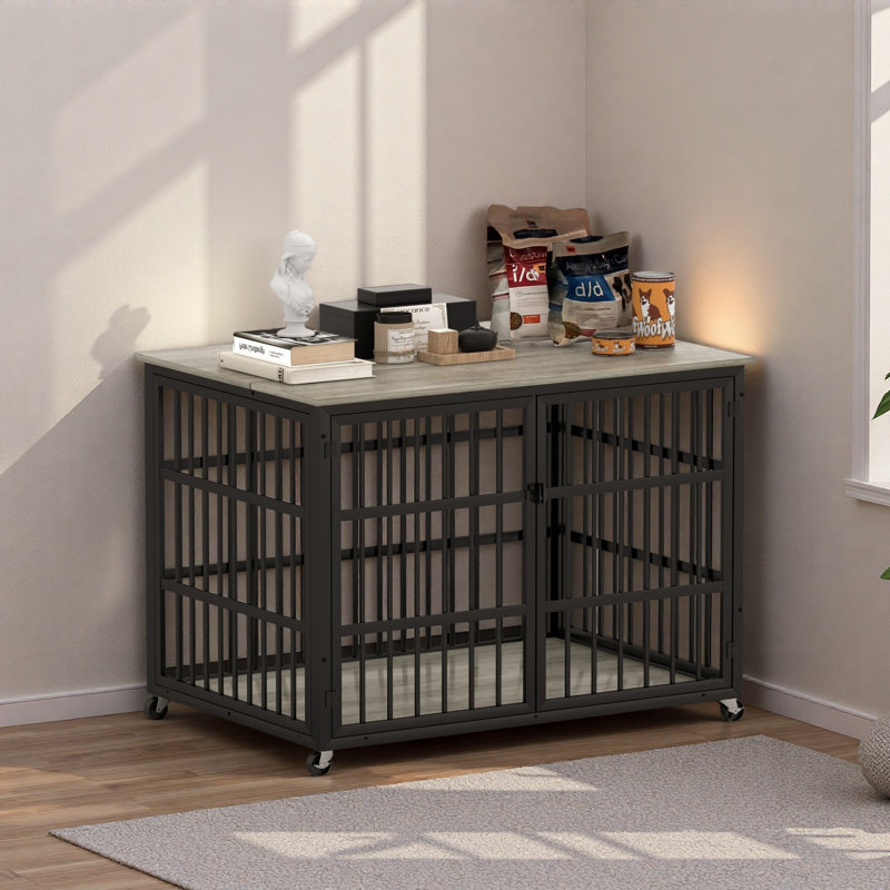 Porte de cage en fer forgé avec ouvertures latérales pour meuble de style chien, l 43,3 po x P 29,9 po x H 33,5 po