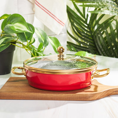 Karaca Troy Enamel Induction Shallow Stock Pot with Lid, 20cm