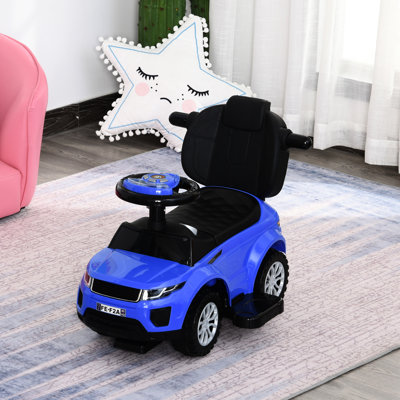 Blue Ride On Push Car Stroller With Adjustable Guardrail For 1-3 Years 2 In 1 Spacious Seat And Horn Year Old