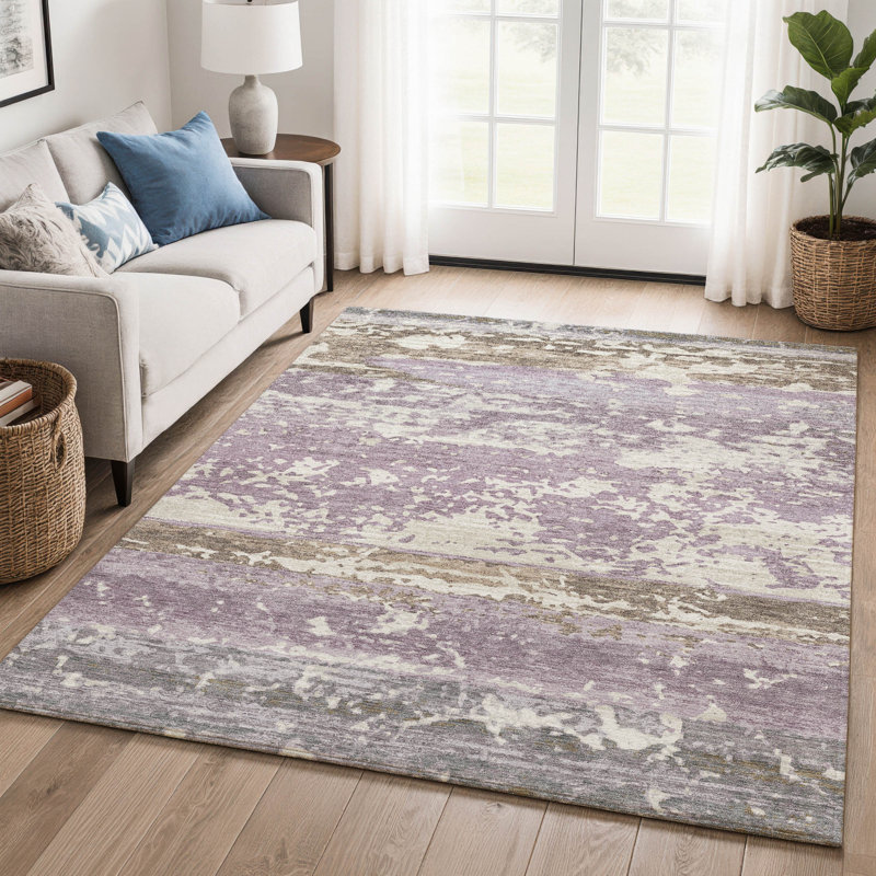 Tapis à rayures lavables à la machine de qualité supérieure Mayfield AMF2398, Lavande, 3 pi x 5 pi