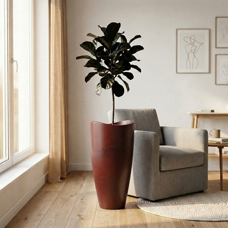 Pot à fleurs rond Vinisha ECOBO EcoFriendly, H 31,5 po x l 15,7 po x P 15,7 po, Rouge
