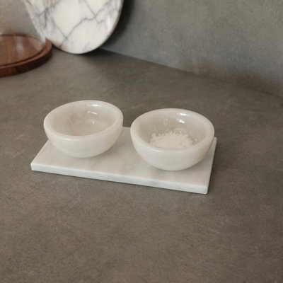 Ensemble de bols en marbre Elegant Thassos (3 pièces), couleur blanche | Plateau de meuble-lavabo: 7,9 po x 11,8 po x 0,4 po | Boîtes à épices: 3,1 pouces de diamètre, 2,8 pouces de hauteur | Parfait pour les décorations élégantes et les solutions de rangement fonctionnelles