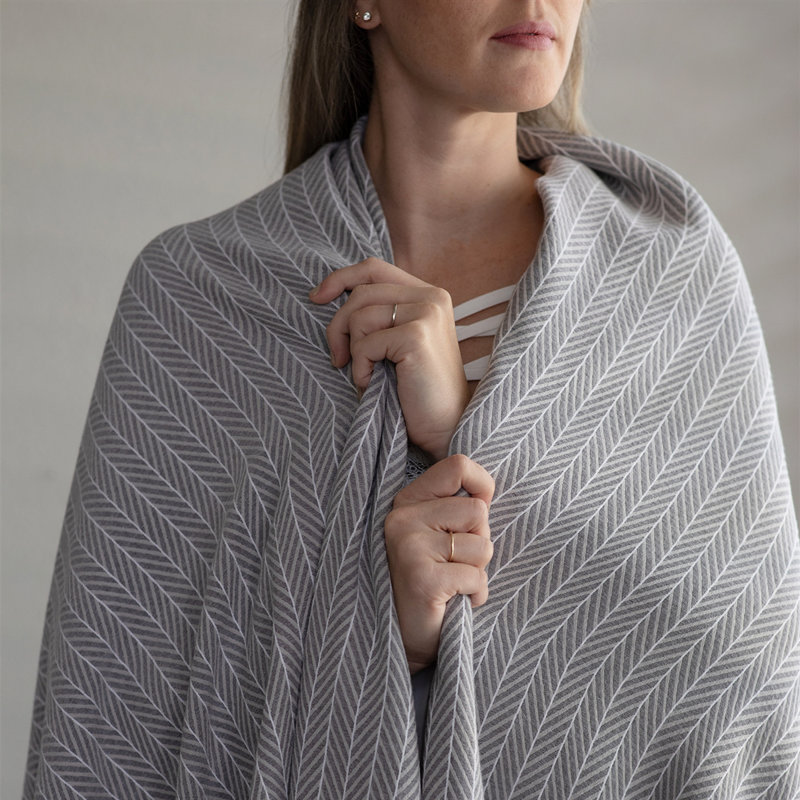 Chevron Hand Woven Blanket, Queen, Gray/White