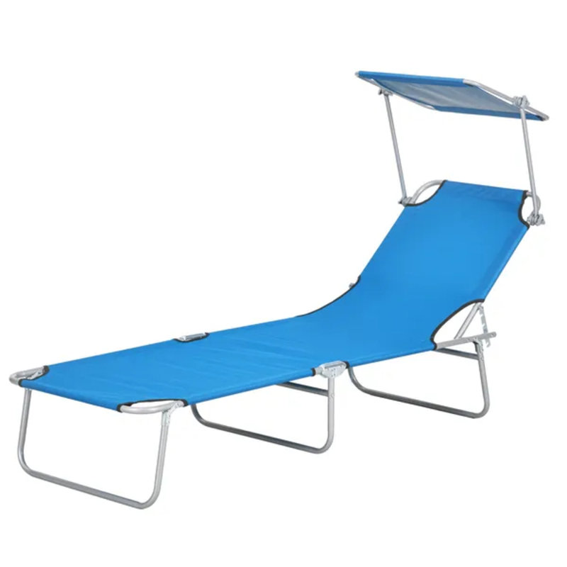 Chaise longue bleue pliante avec abat-jour réglable