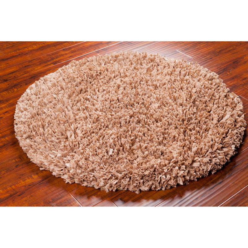 Tapis brun en polyester et coton tissé à la main Benitez Authentic, Rond 4 pi