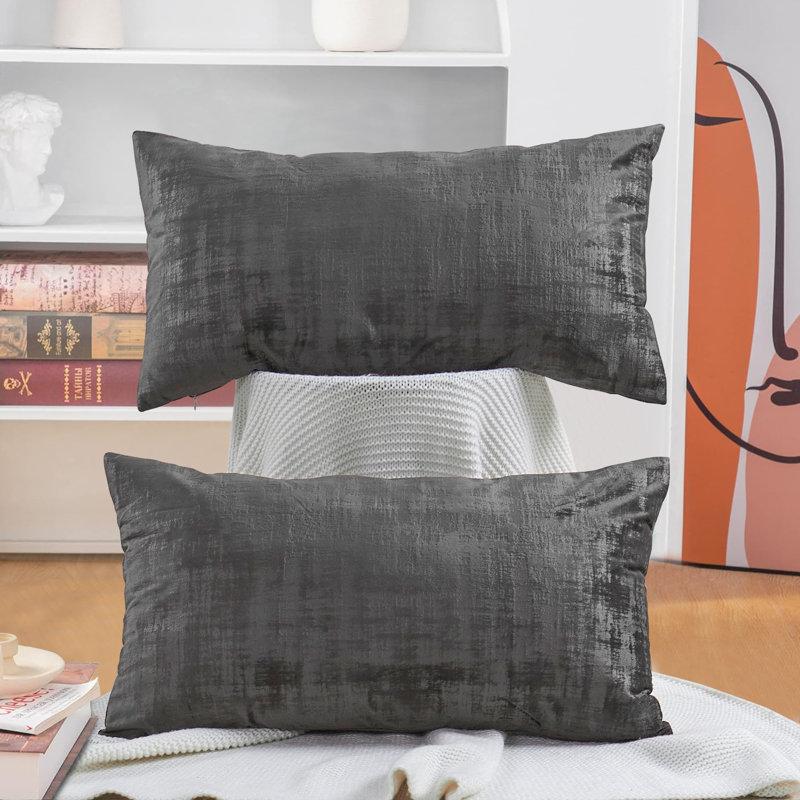 Housse de coussin rectangulaire en velours texturé, Tourbe