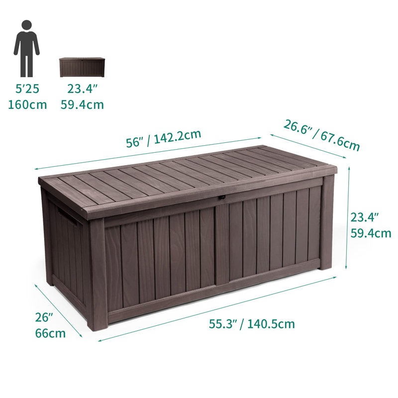 Underyr 55.3'' W 120 Gallons Water Resistant Resin Lockable Deck Box, Brown