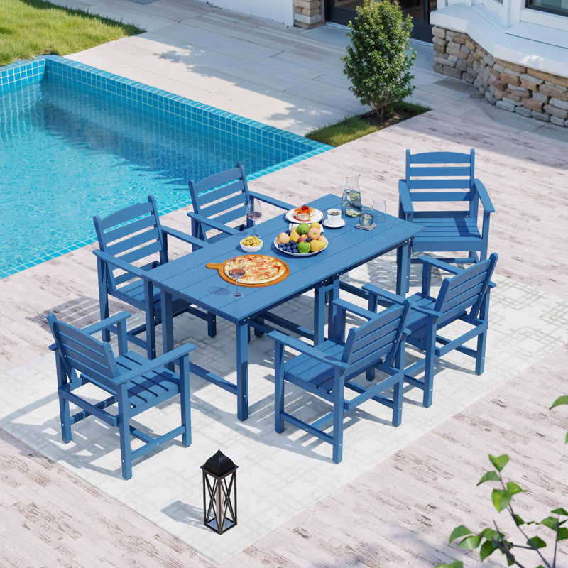 Ensemble repas de patio 7 pièces Bensley, Bleu