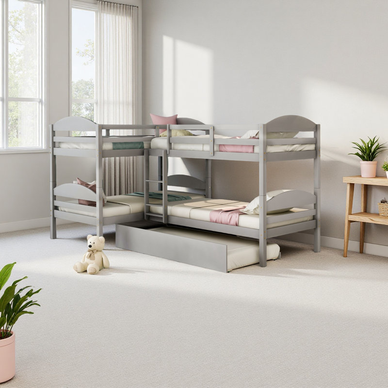 Lit simple en L avec lit gigogne, Gris