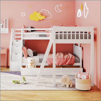 Twin Over Full L-Shaped Bunk Bed With 3 Drawers, Ladder And Staircase - Space-Saving And Stylish Design For Modern Bedrooms