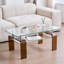 Table basse en verre trempé, table basse moderne en verre pour le salon, table basse à 2 niveaux avec pieds bruns-1883179068