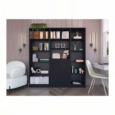 Ensemble de salon noir 3 pièces avec 3 bibliothèques