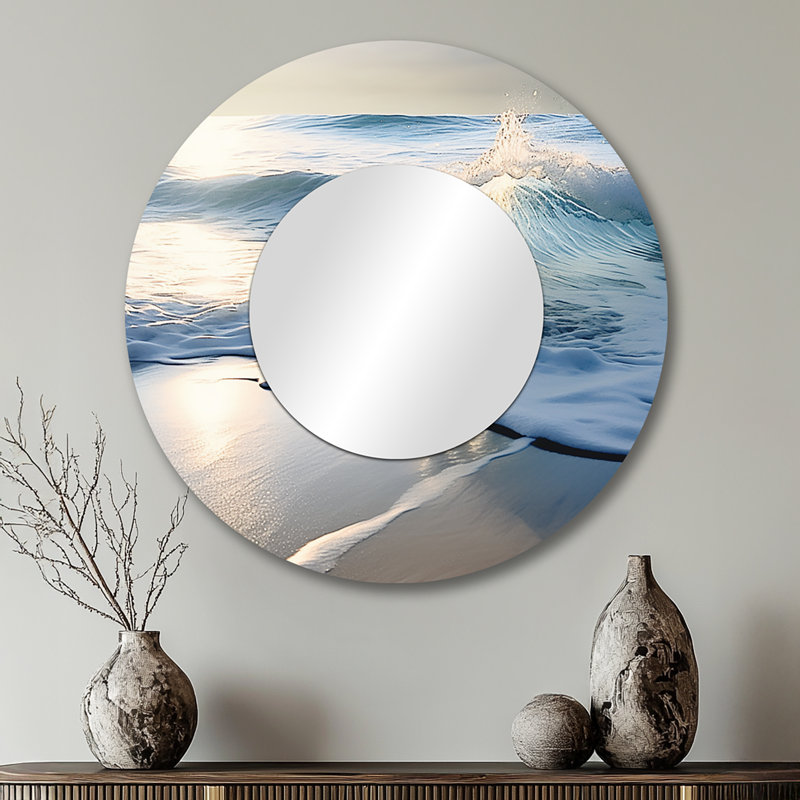 Beach Wave Scenery Photo I - miroir mural à vagues, miroir décoratif rond bleu, impression d'art en métal, 29 po x 29 po