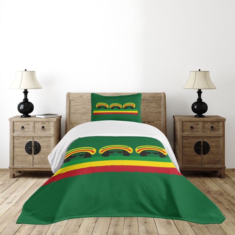 Green Multicolor Reggae Themed Twin Bedspread Set