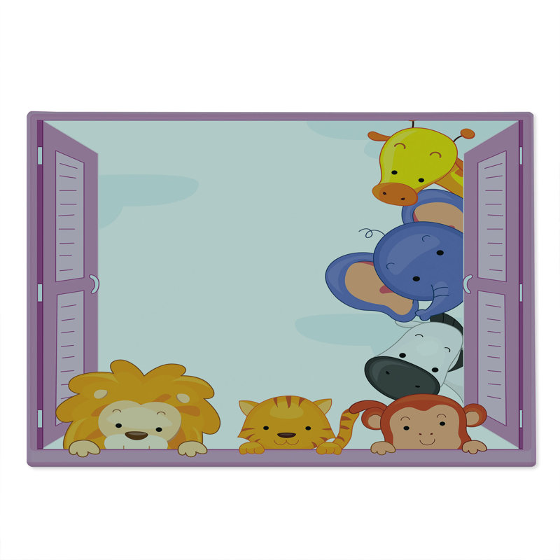 Ambesonne Zoo Cutting Board Large Size Animals Peeping Window Multicolor