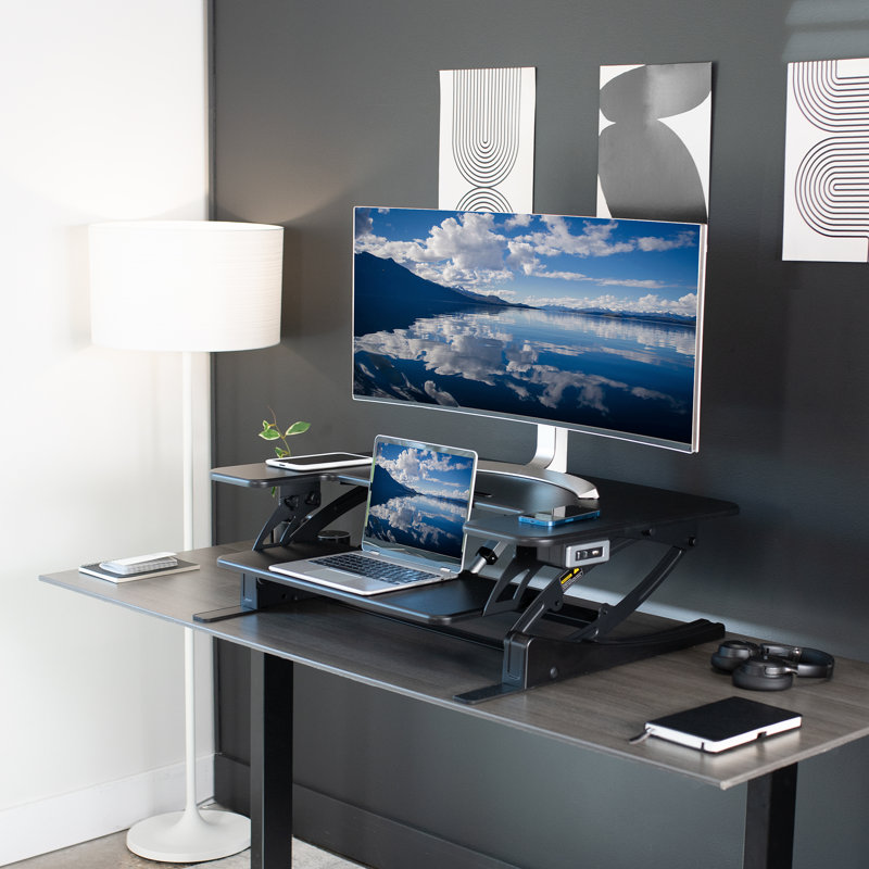 Convertisseur de bureau électrique debout 42 "VIVO (série DESK-V000VLE), Noir