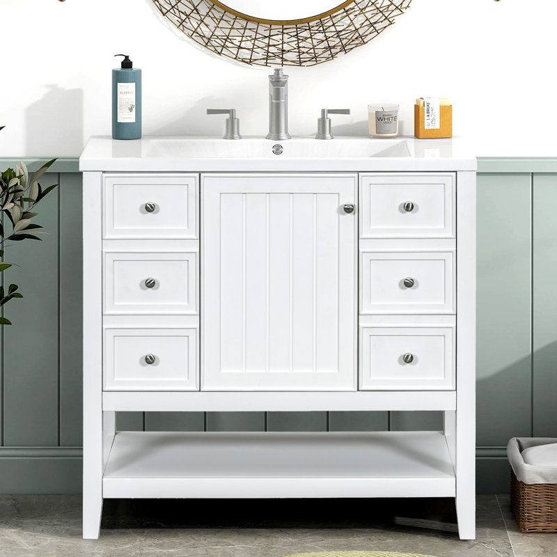 Meuble-lavabo 36 po avec lavabo en céramique, Blanc