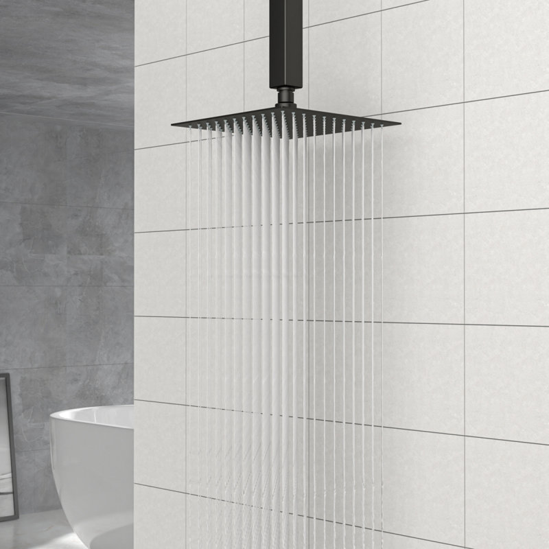 Pomme de douche 8 po carrée noire à fixation murale / plafond