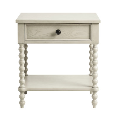 Table de chevet - Bois massif d'aspect blanc blanchi, glissière de tiroir en métal, leurre, objet d'assemblage simple, l 24 po x P 18 po H 26 po avec blanchiment, captation, effort facile