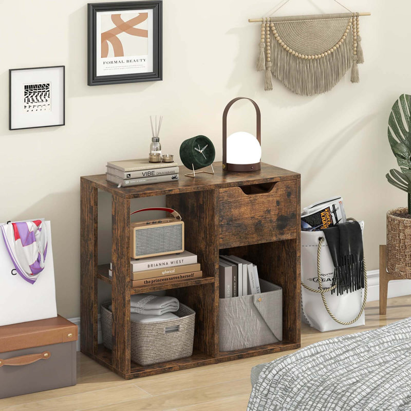  1 Pcs 3-cube Bookshelf 2-tier Open Shelf Bookcase With Drawer Home Storage Organizer