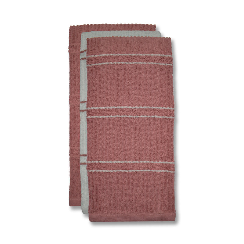 Super Absorbent 3 Pack Cotton Tea Towels Ripple Stripes, Red