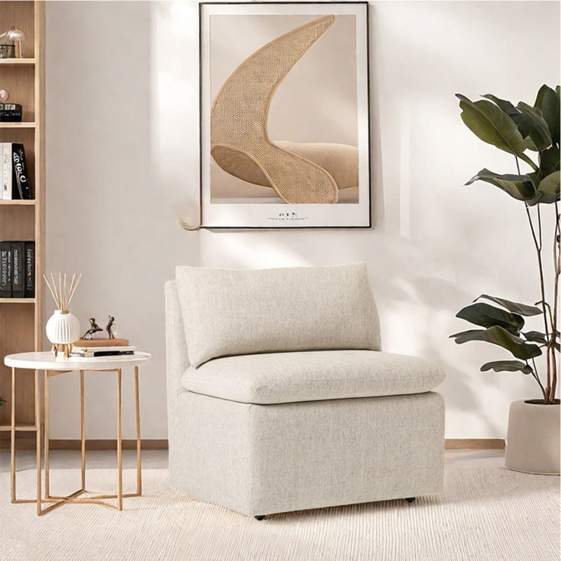 Banc de rangement rembourré beige avec rangement