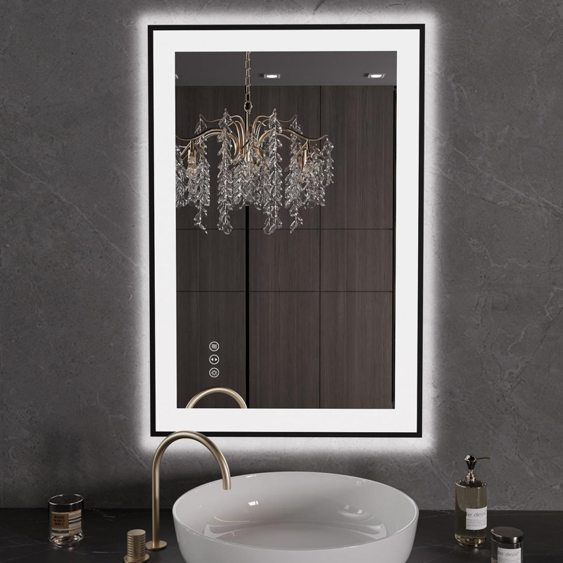 Miroir de salle de bain sans cadre à DEL, miroir intelligent, 24 po x 36 po, Verticale, Rectangulaire