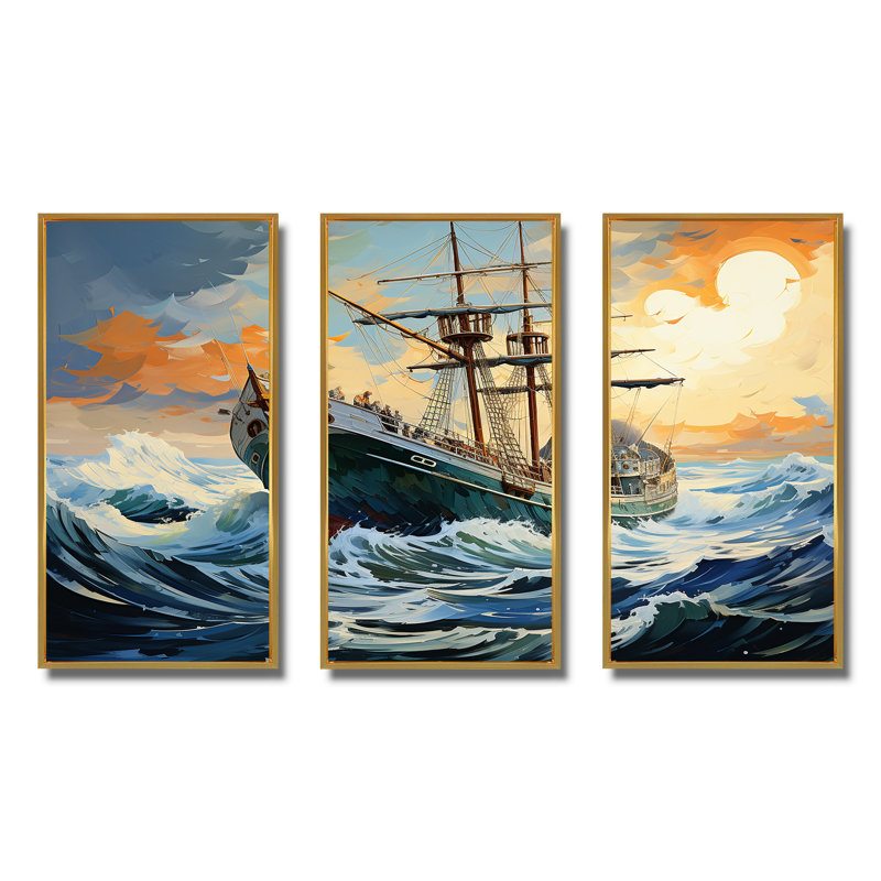 The Pirate Boat Odyssey's Voyage II - Classics, art mural, Cadre flottant doré, H 32 po x l 48 po