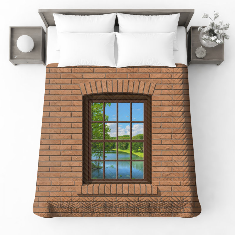 Brick Wall Window Quilted Bedspread All Sizes, Full / Double