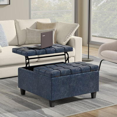 Harrison 30"W Upholstered Transitional Square Lift-Top Ottoman with Hidden Storage