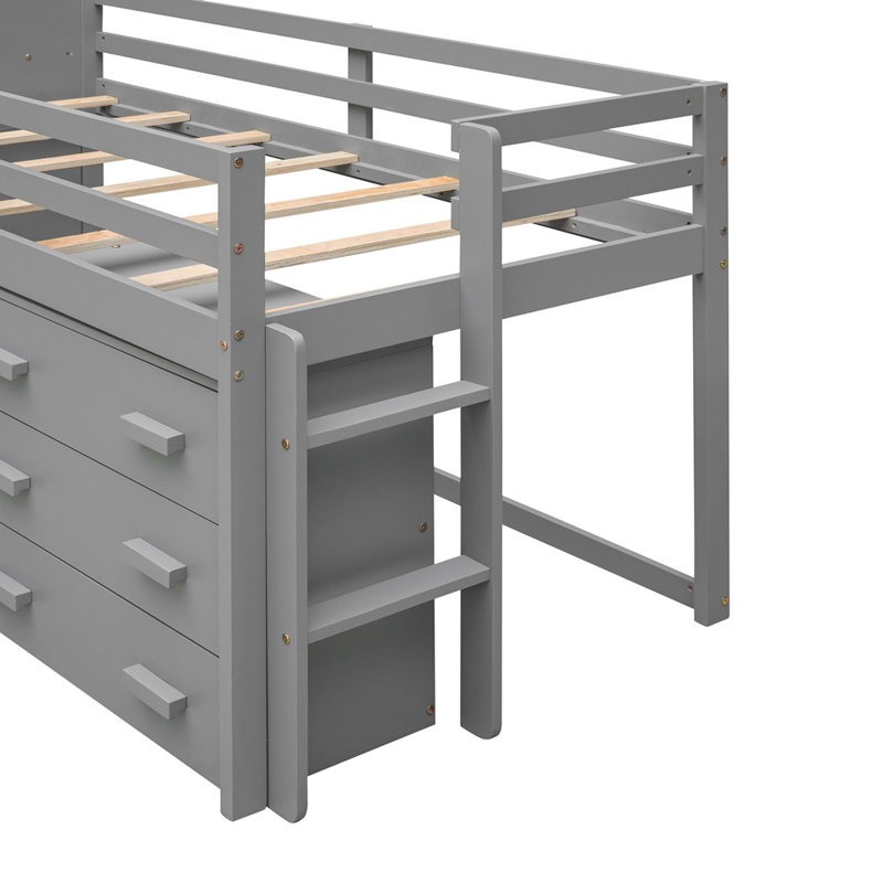 Lit mezzanine simple avec armoire et tablette, Grey