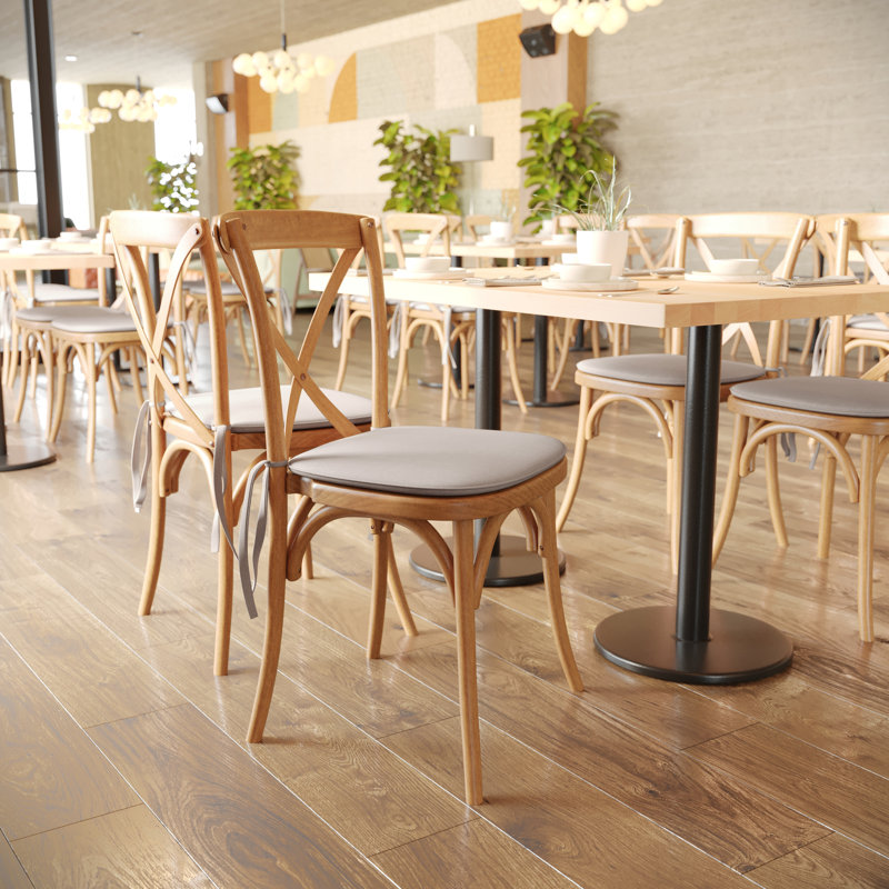 Arquit Series Stackable Wood Cross Back Bistro Dining Chair with Cushion, Oak, 2