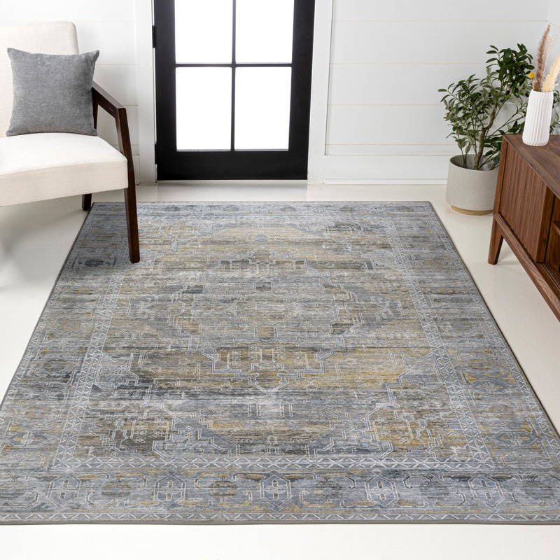 Tapis gris / moutarde Sarok, Rectangle 7 pi 10 po x 10 pi