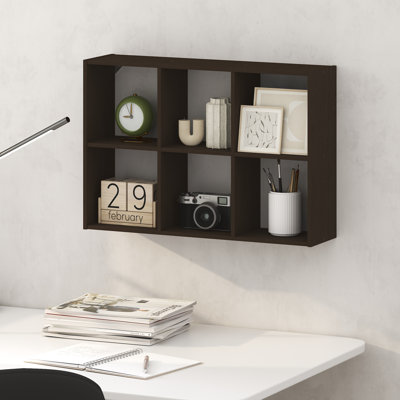 Étagère murale flottante à 6 cubes, rangement mural, rangement de bureau, bibliothèque, pour bureau à domicile, salle d'étude, chêne foncé noir