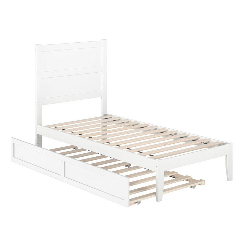  Lit plateforme en bois massif avec lit gigogne Barbera, Simple, Blanc