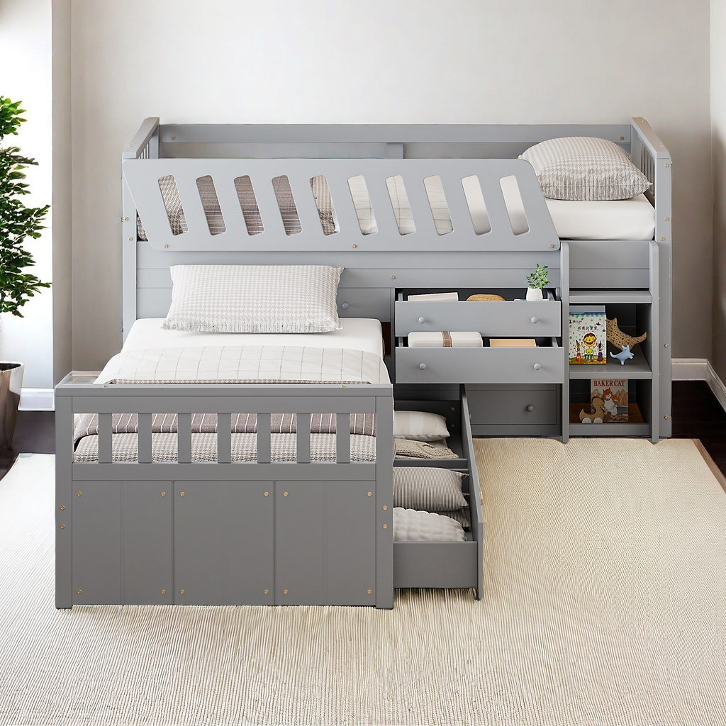 Harriet Bee LShaped SpaceSaving Twin Loft And Twin Platform Bed With