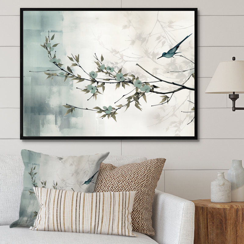 Asian Art Sumi Serenity - Art asiatique, reproduction d'art sur toile, 24" H x 32" W, Cadre flottant noir
