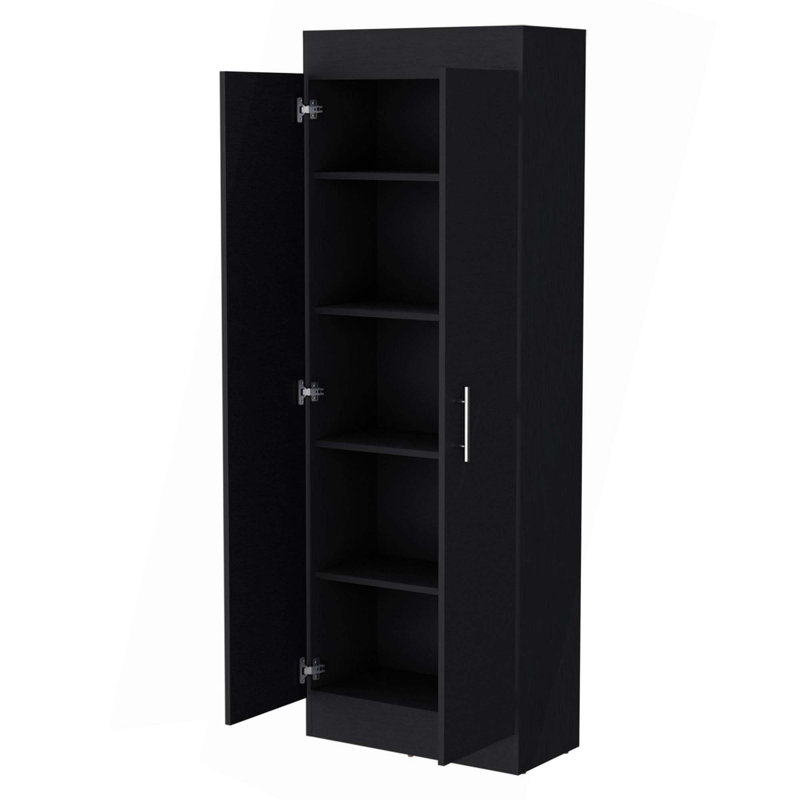 Buffet, armoire de rangement à 5 tablettes, Noir, noir, noir, noir