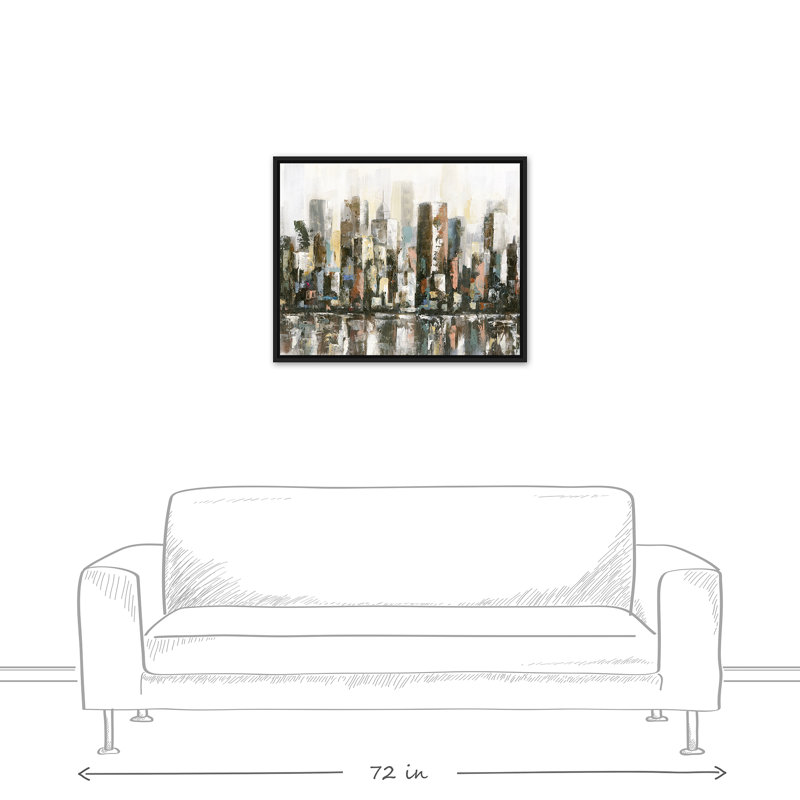 " Reflecting Cityscape ", Black Floater Frame Canvas, 25.75" H x 31.75" W x 1.75" D