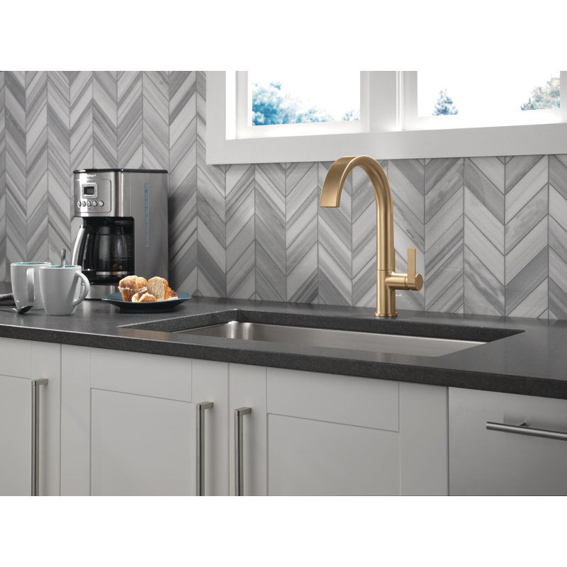 Keele Brushed Gold Kitchen Faucet with Pull Down Sprayer, Modern Brushed Gold Single Hole Kitchen Sink Faucet, Single Handle, Champagne Bronze