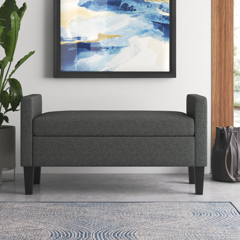Banc de rangement à couvercle rabattable rembourré, Gris foncé, H 24 po x l 46,06 po x P 17,8 po