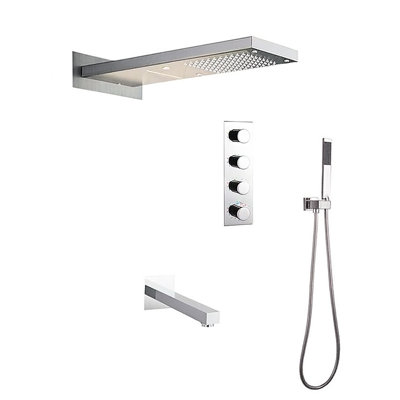Florence Wall Mount Brushed Nickel Waterfall Rainfall Shower Set