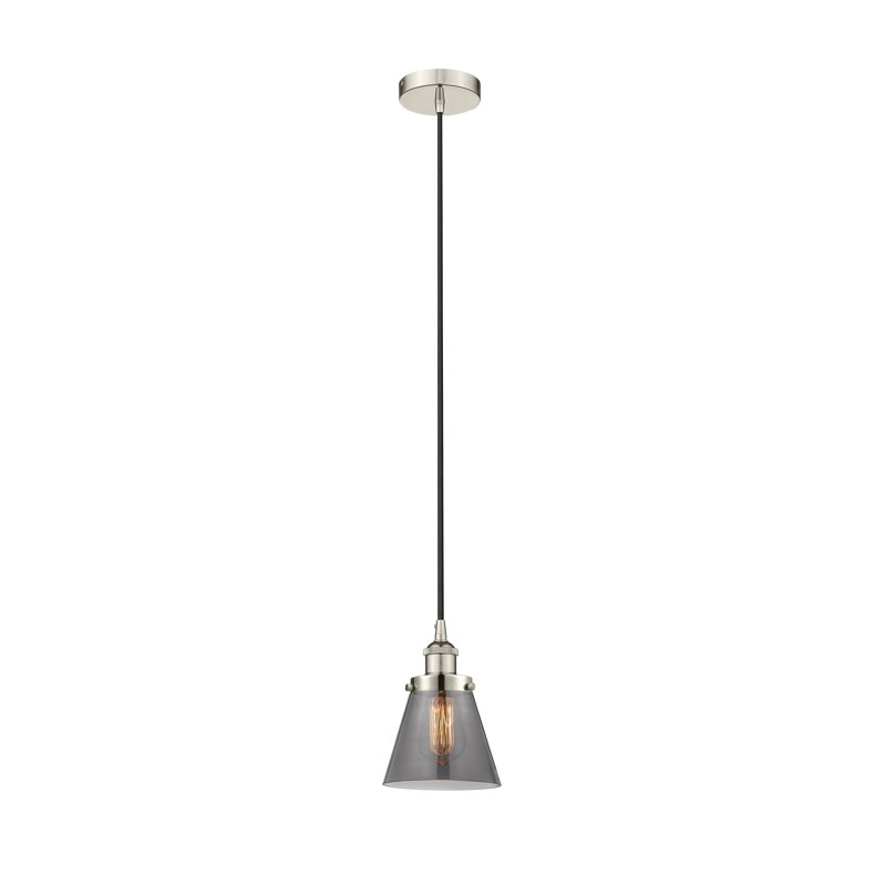 Mini-luminaire suspendu 1 lumière Cone, Gris, H 9,5 po x l 6,25 po x P 6,25 po, Nickel poli