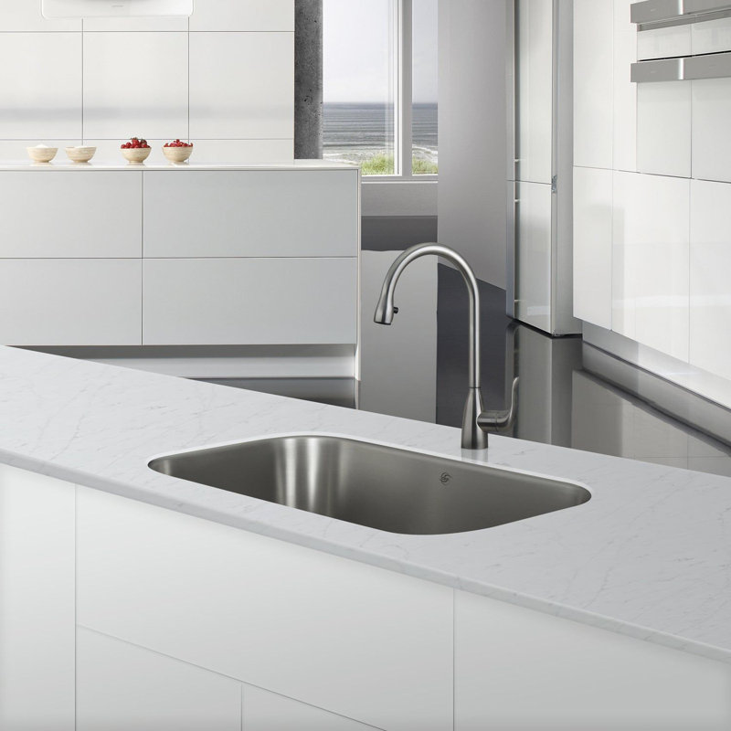 DAX Single Bowl Undermount Kitchen Sink - 30" x 18" - 18G - Stainless Steel