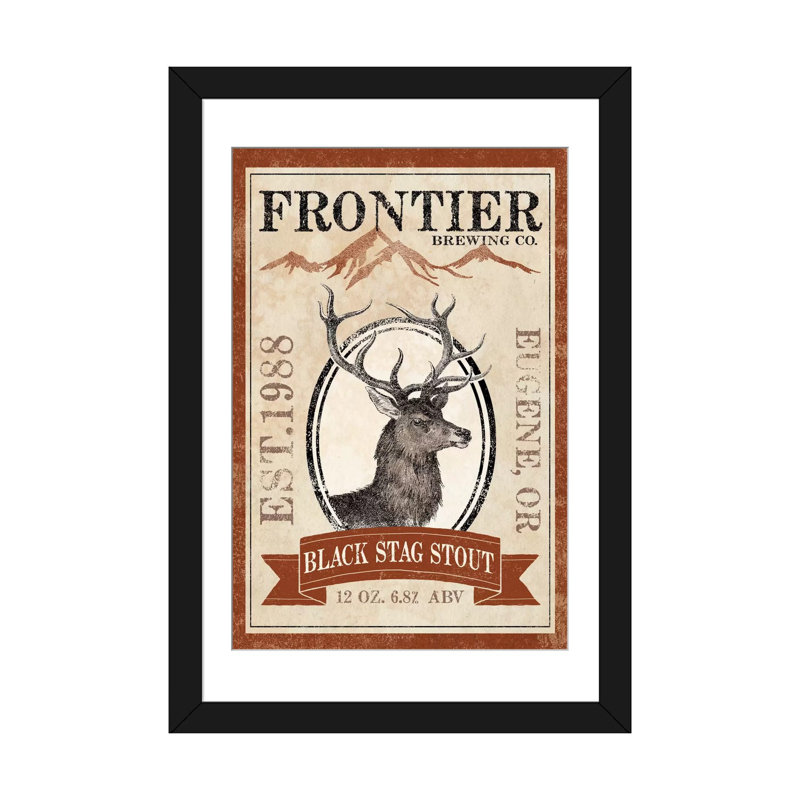 « i (black staging stout) », affiche rétro sur toile Frontier Brewing Co., H 32 po x l 24 po x P 1 po, Blanc