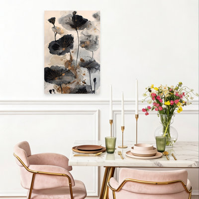 Golden Lotus Bloom Abstract Contemporary Delicate Lotus Flower Landscape Wall Art Print