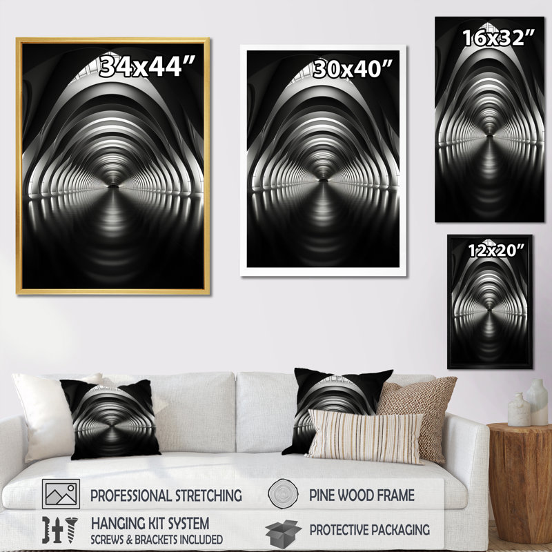 «Grey Tunnel Futuristic Elegance Sleek I», reproduction sur toile, Cadre simple noir, H 32 po x l 16 po x P 1 po